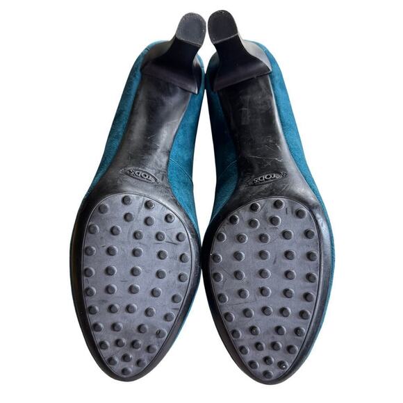 Tod's Blue Suede Platform Pumps w/ Rubber Pebbles Size 39.5/ US 9.5 - Picture 4 of 9